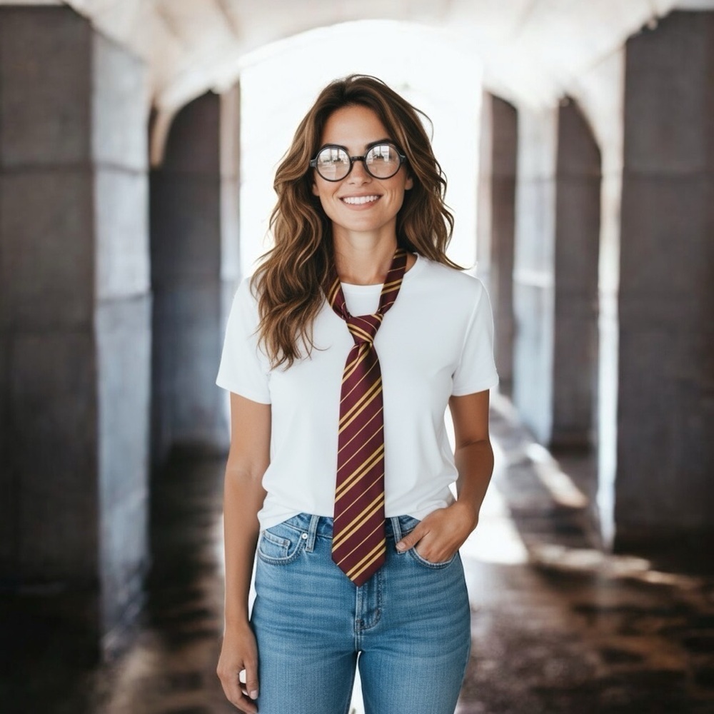 Harry Potter Character Kit – Includes Maroon & Yellow Neck Tie + Round Eyeglasse